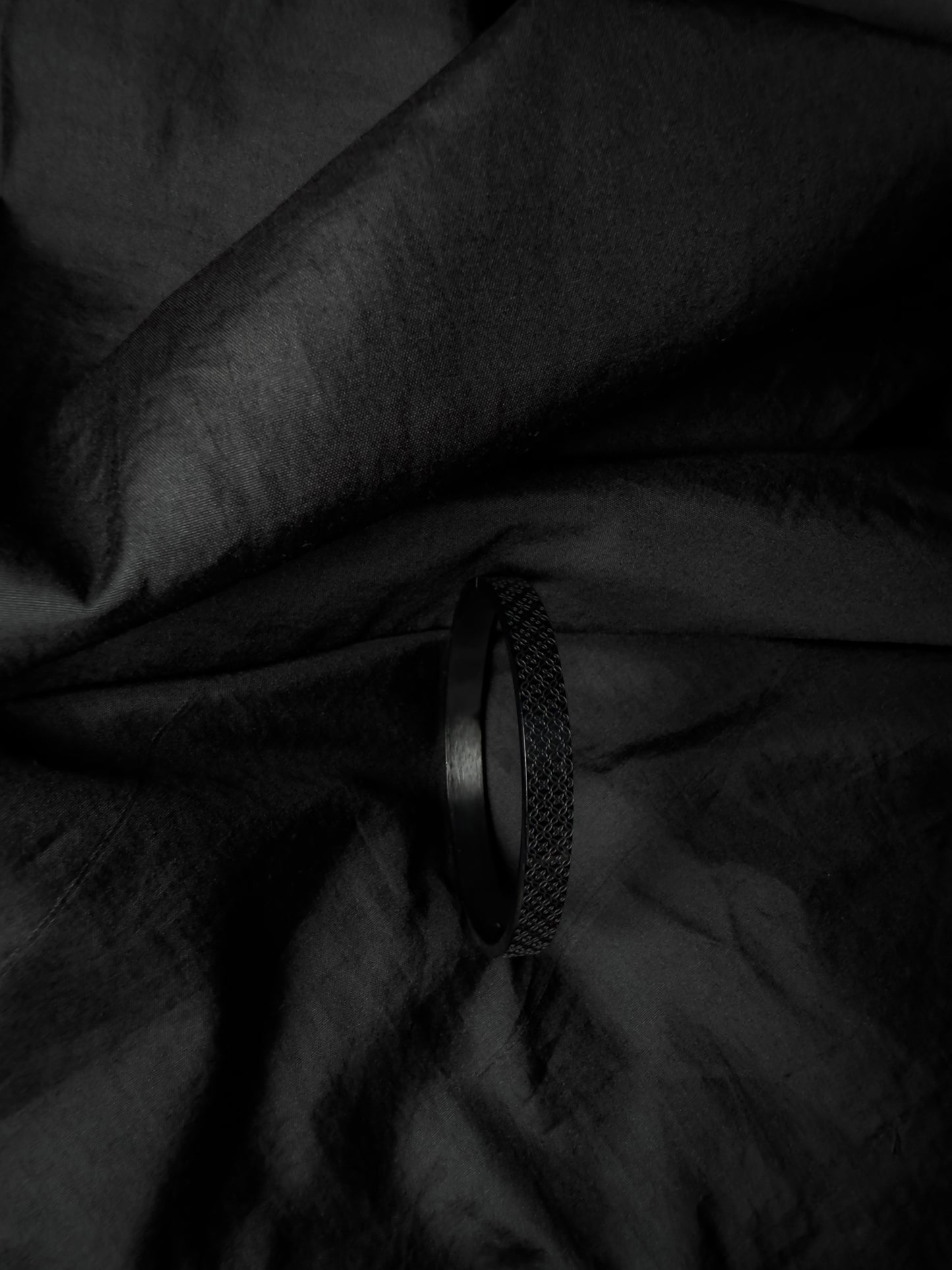 Unisex Black Stainless Steel Engraved Bracelet | Adjustable Minimal Open Cuff