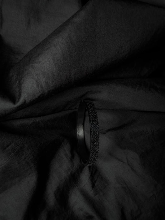 Unisex Black Stainless Steel Engraved Bracelet | Adjustable Minimal Open Cuff