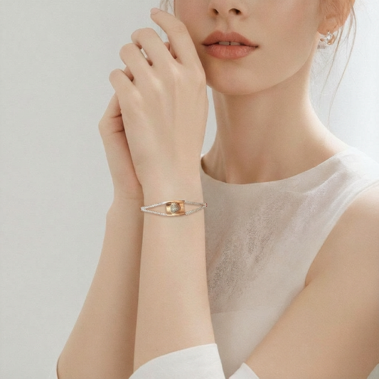 Women’s Rose Gold Dazzle Diamond Bracelet – Elegant Open Curve Design with Premium Shine