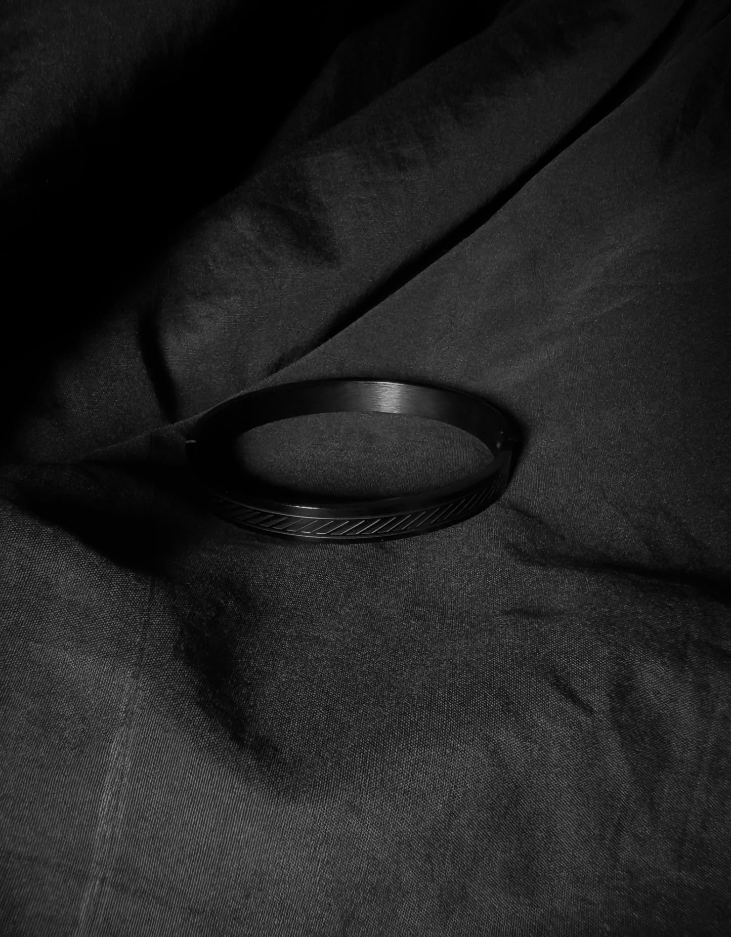 Unisex Black Stainless Steel Minimal Bracelet | Slim Textured Open Cuff Wrist Band