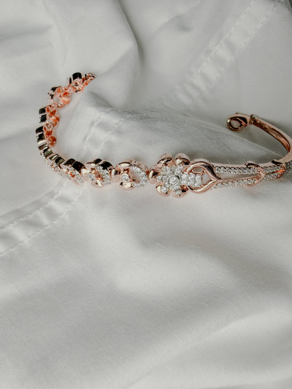 Women’s Rose Gold Dazzle Diamond Floral Bracelet – Premium Party Wear & Daily Wear Jewellery