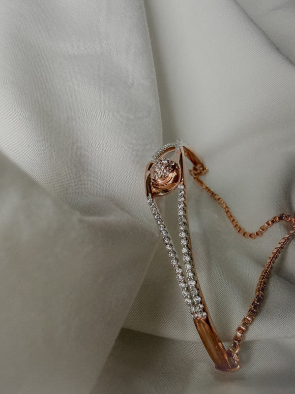 Women’s Rose Gold Dazzle Diamond Bracelet – Elegant Open Curve Design with Premium Shine