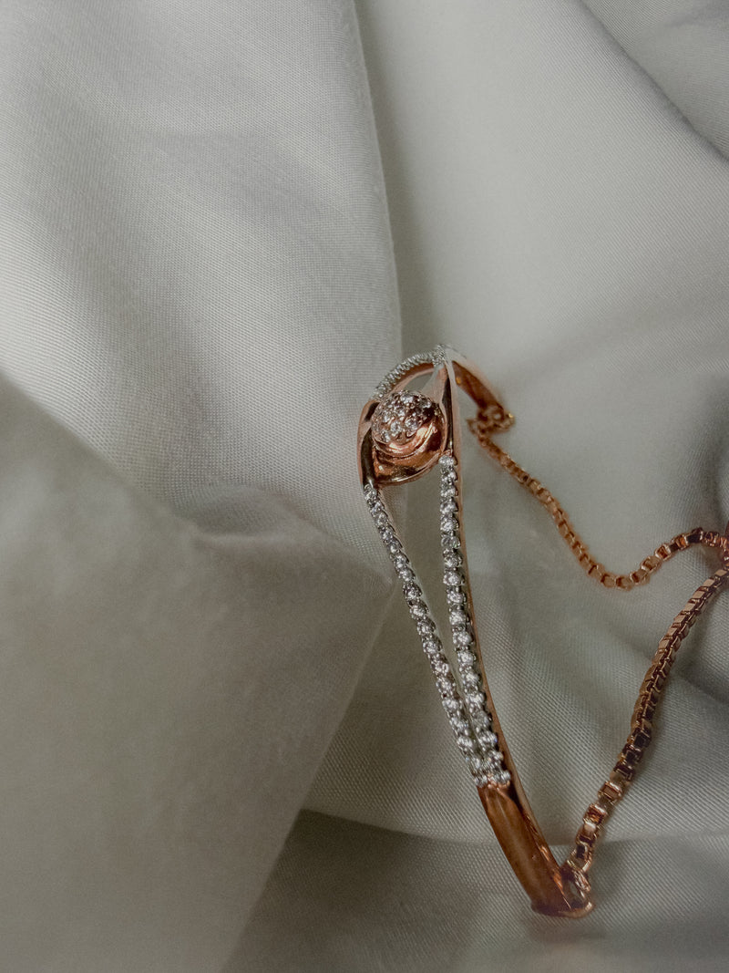 Women’s Rose Gold Dazzle Diamond Bracelet – Elegant Open Curve Design with Premium Shine