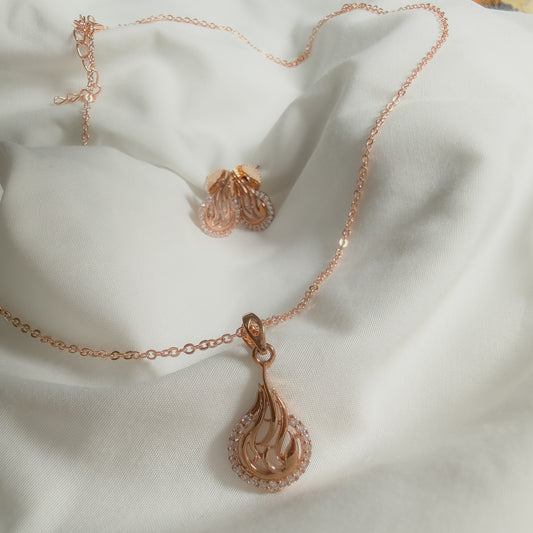 Women’s Rose Gold Dazzle Diamond Teardrop Pendant & Earring Set – Elegant Daily & Party Wear Jewellery