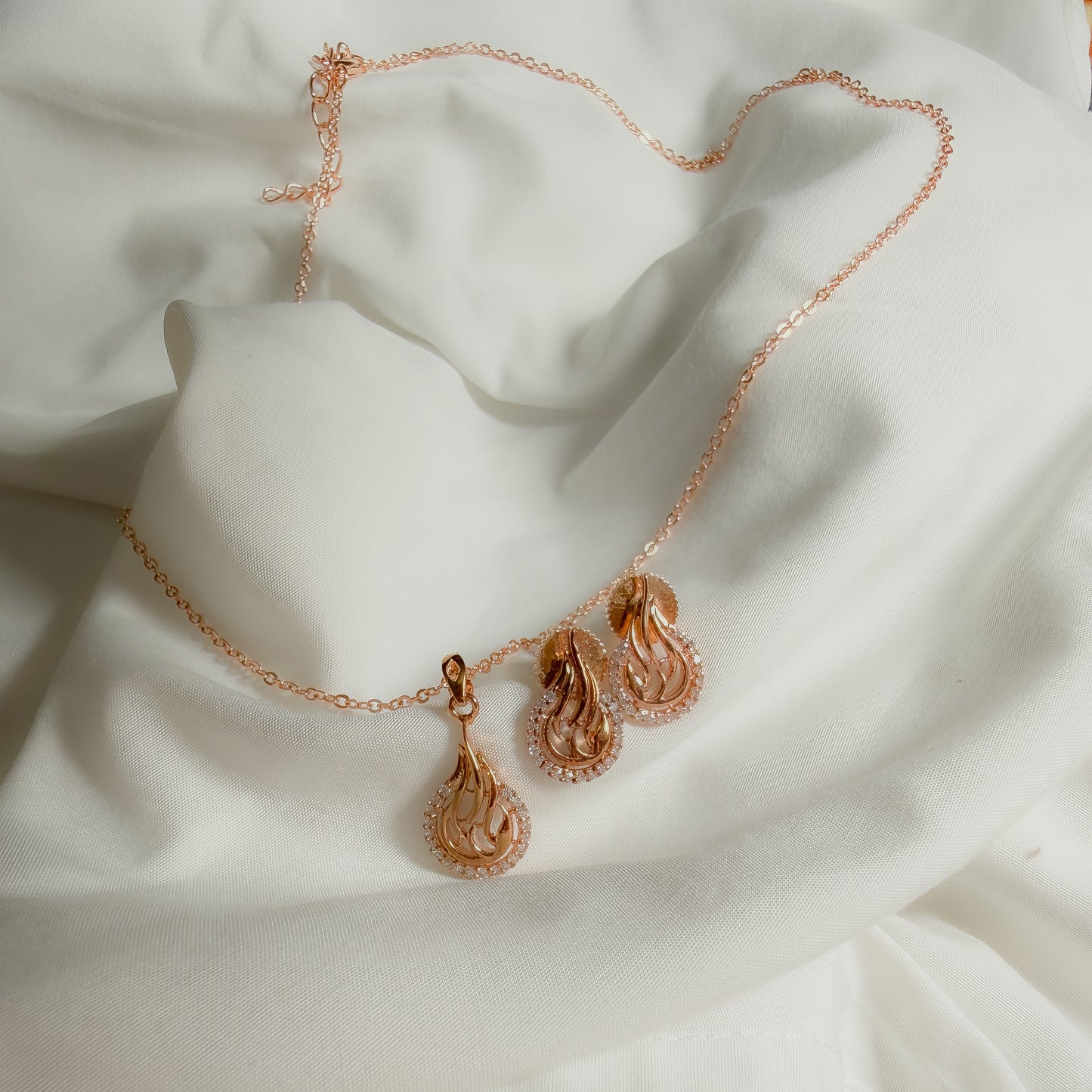 Women’s Rose Gold Dazzle Diamond Teardrop Pendant & Earring Set – Elegant Daily & Party Wear Jewellery