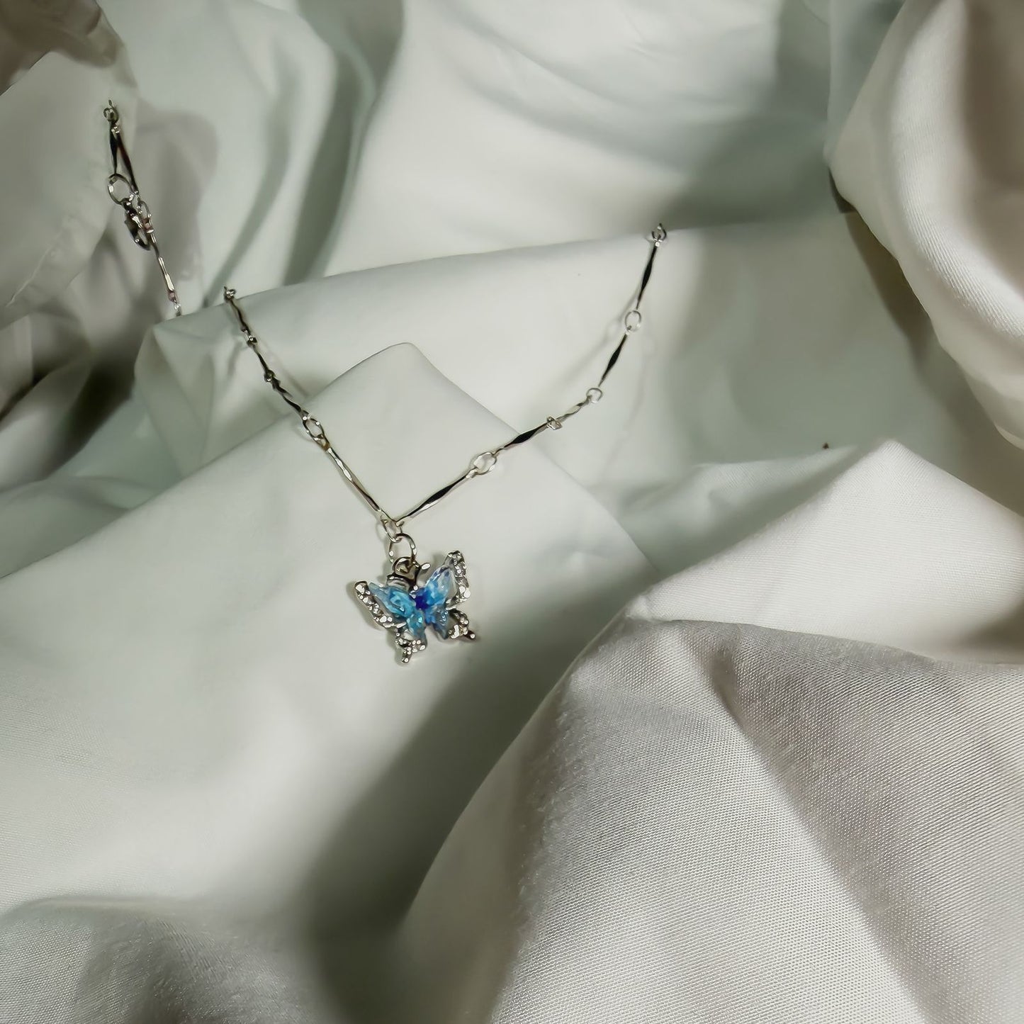 Women’s Blue Butterfly Pendant Necklace – Silver Chain | Elegant Daily, Party & Korean Style Jewellery