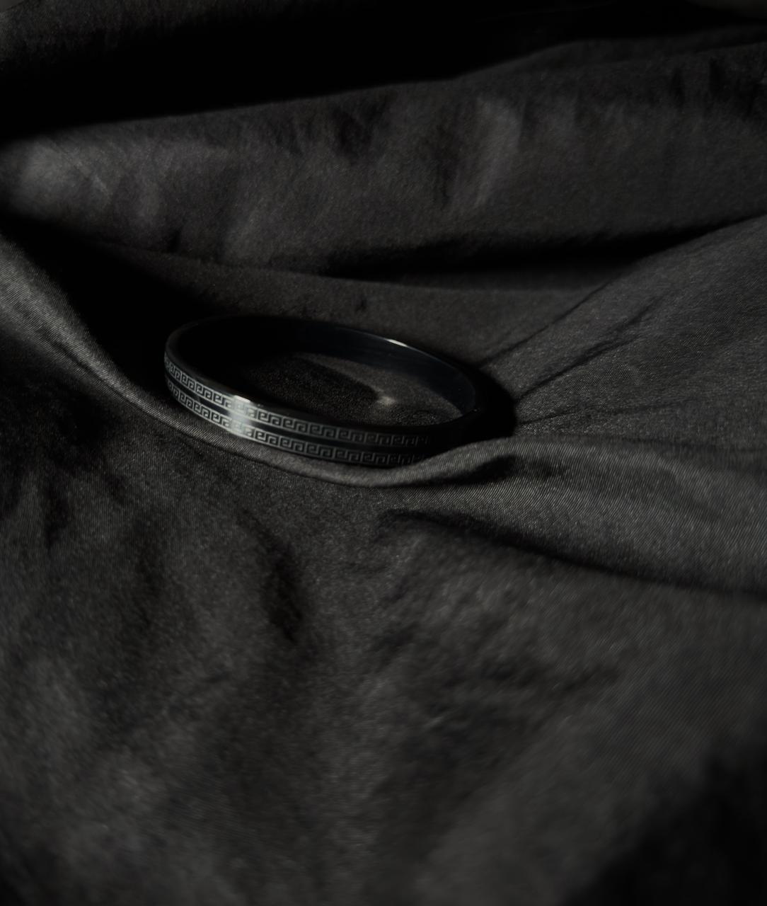 Men’s Black Stainless Steel Engraved Bracelet – Minimal Open Cuff Wrist Band for Formal