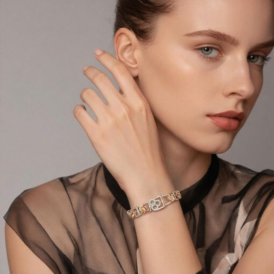 Women’s Rose Gold Dazzle Diamond Square Floral Bracelet – Premium Party & Wedding Jewellery