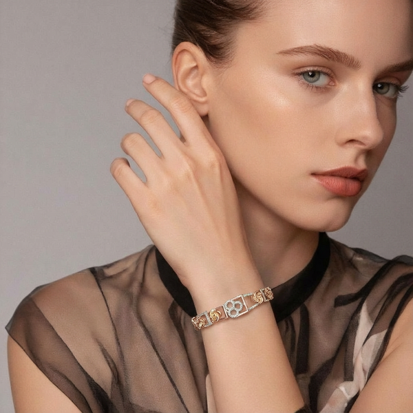 Women’s Rose Gold Dazzle Diamond Square Floral Bracelet – Premium Party & Wedding Jewellery