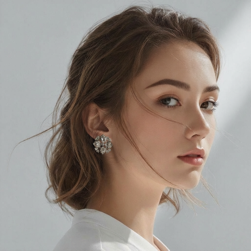 Women’s Silver Floral Dazzle Diamond Earrings – Premium Party & Wedding Wear Jewellery