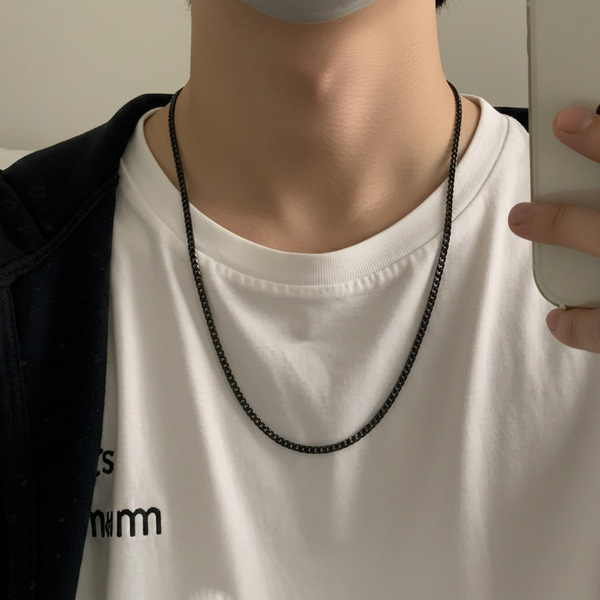 Men’s Black Stainless Steel Cuban Chain Necklace – Stylish Daily Wear Fashion Accessory