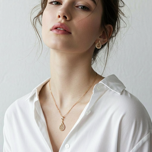 Women’s Rose Gold Dazzle Diamond Teardrop Pendant & Earring Set – Elegant Daily & Party Wear Jewellery
