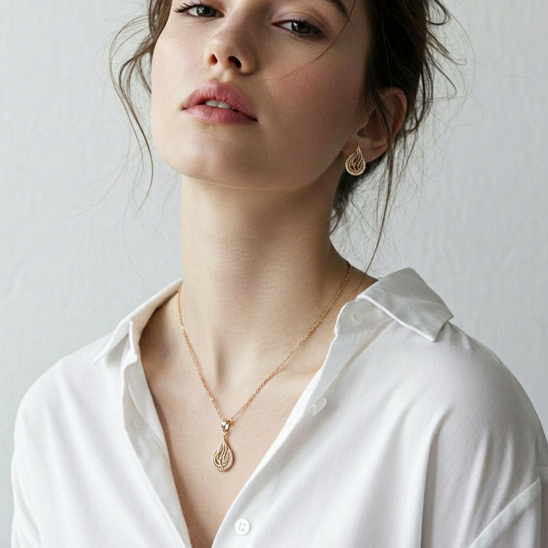 Women’s Rose Gold Dazzle Diamond Teardrop Pendant & Earring Set – Elegant Daily & Party Wear Jewellery