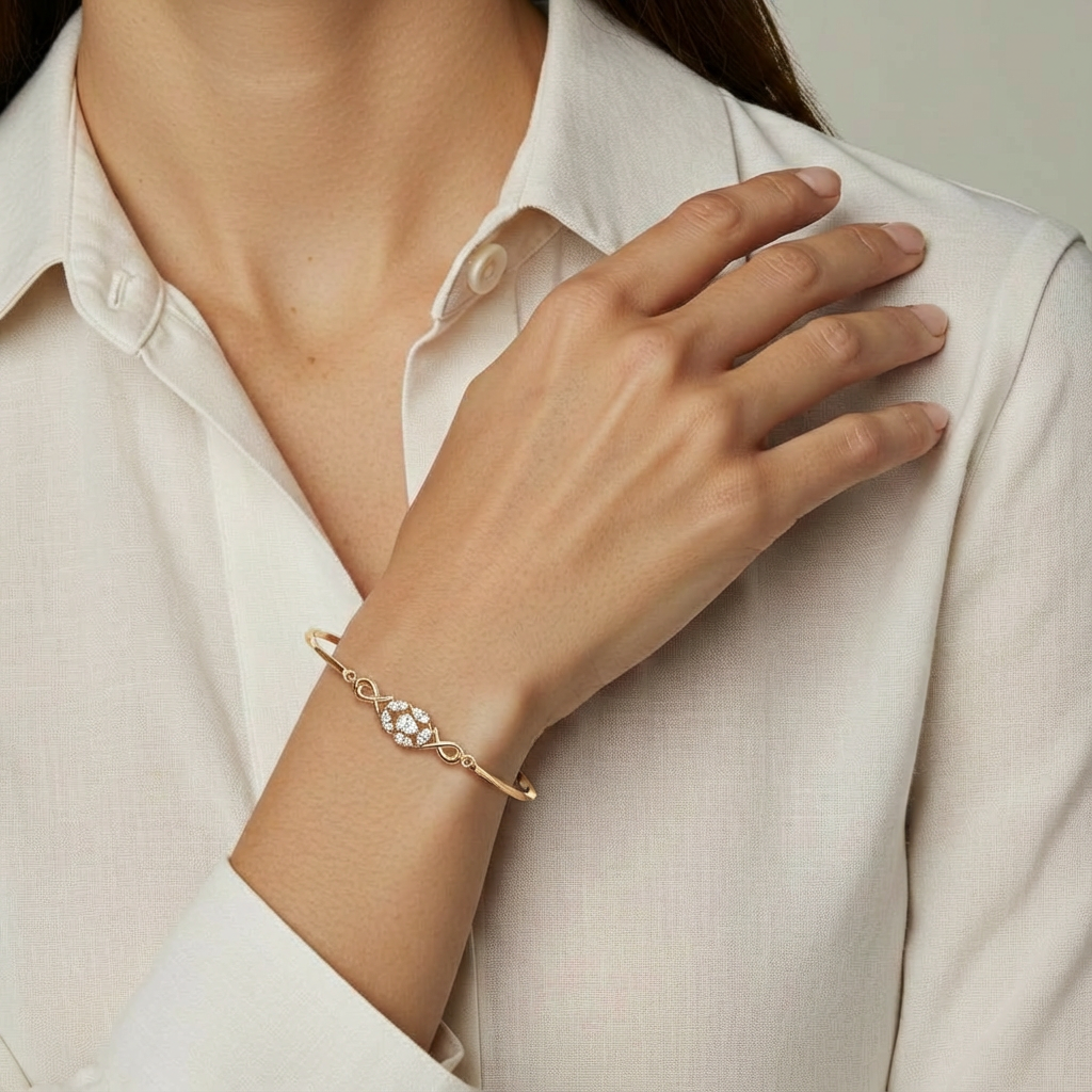 Women’s Rose Gold Dazzle Diamond Bracelet – Elegant Infinity Design Bangle for Party & Daily Wear