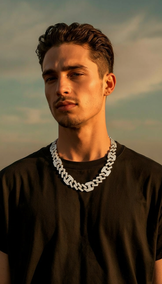 Men’s Silver Iced-Out Cuban Link Chain Necklace – Heavy Hip-Hop Bling Statement Jewellery